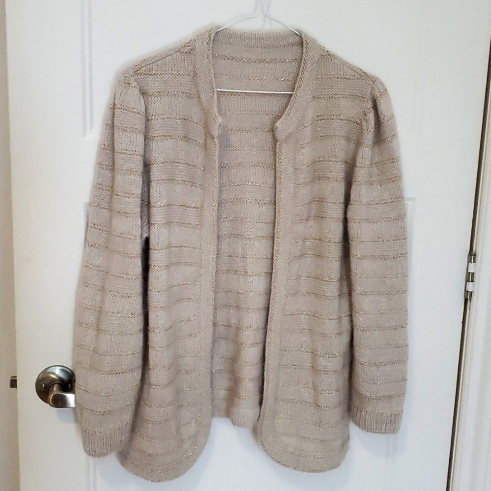 VTG Mohair Blend Beige Cozy Cardigan | Fuzzy Open Front Grandmacore Knit